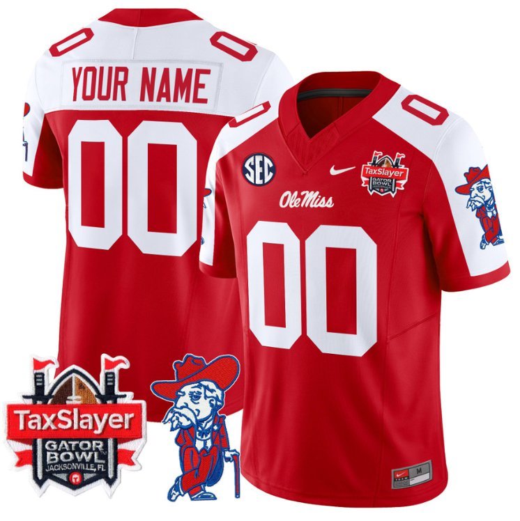 Custom Ole Miss Rebels Jersey 2025 Gator Bowl Patch Vapor Football Red Alternate