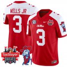 Antwane Wells Jr Jersey #3 Ole Miss Rebels 2024 Gator Bowl V2 Red Alternate