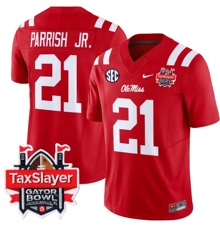 Henry Parrish Jr Jersey #21 Ole Miss Rebels 2024 Gator Bowl V2 Red