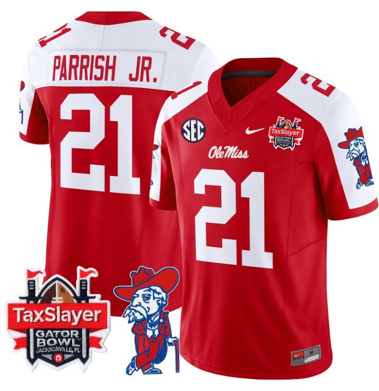 Henry Parrish Jr Jersey #21 Ole Miss Rebels 2024 Gator Bowl V2 Red Alternate