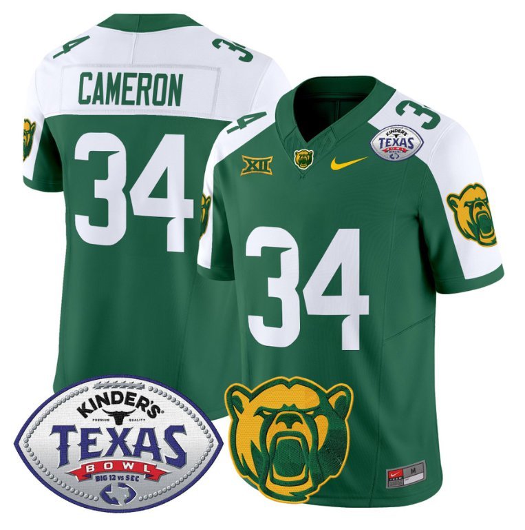 Josh Cameron Jersey #34 Baylor Bears 2024 Texas Bowl Football Green Alternate