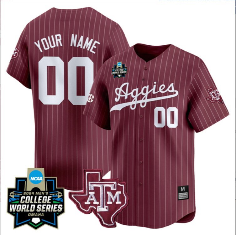 Custom Texas A&M Baseball World Series Maroon Pinstripe Jersey &acirc;�� All Stitched