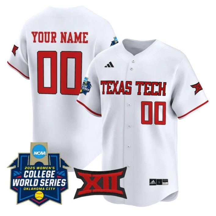 Custom Texas Tech Red Raiders Jersey Softball 2025 World Series Stitched White