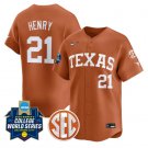 Kayden Henry Jersey #21 Texas Longhorns 2025 World Series Stitched Orange