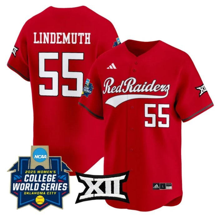 Bailey Lindemuth Jersey #55 Texas Tech Softball 2025 World Series Stitched Red