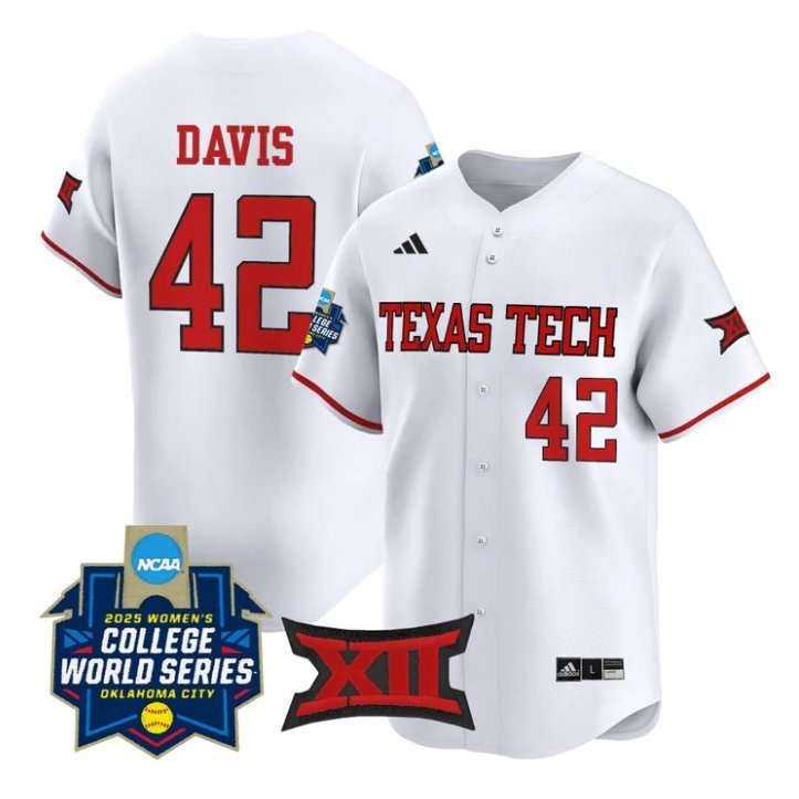 Mihyia Davis Jersey #42 Texas Tech Red Raiders 2025 World Series Stitched White