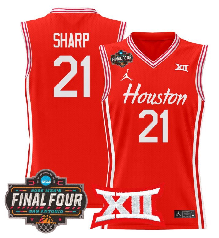 Emanuel Sharp Jersey #21 Houston Cougars 2025 Final Four Patch Stitched Red