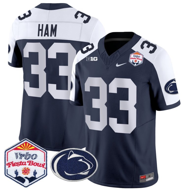 Jack Ham Jersey #33 Penn State 2024 Fiesta Bowl Patch Stitched Navy Alternate
