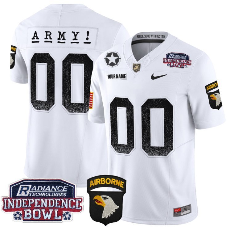 Custom Army Black Knights Jersey Independence Bowl Patch 2024 Vapor White