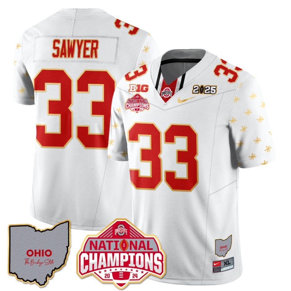 Jack Sawyer Jersey #33 Ohio State National Champions 2025 Patch White