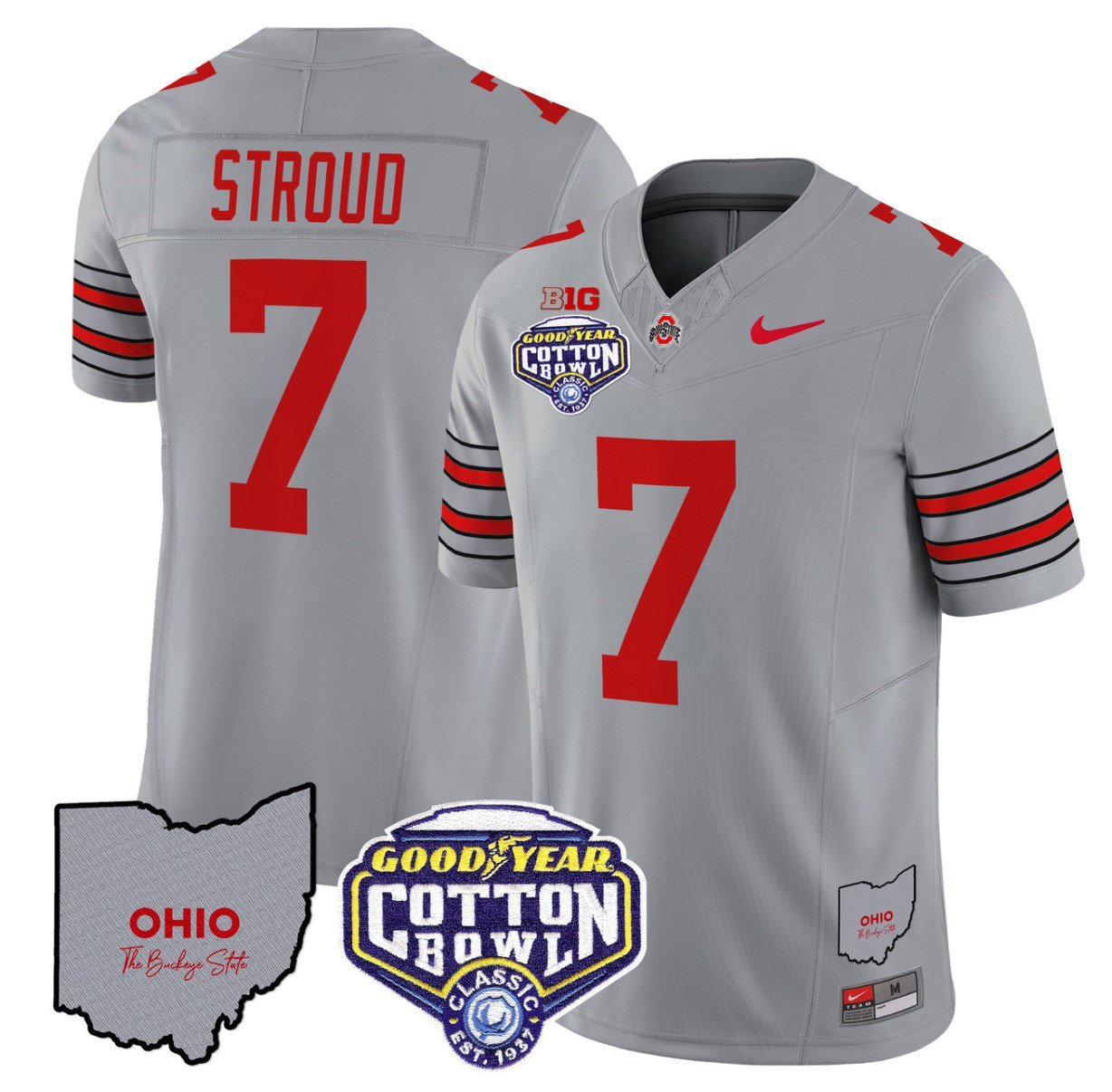 CJ Stroud Jersey #7 Ohio State Buckeyes Cotton Bowl Patch Stitched Gray