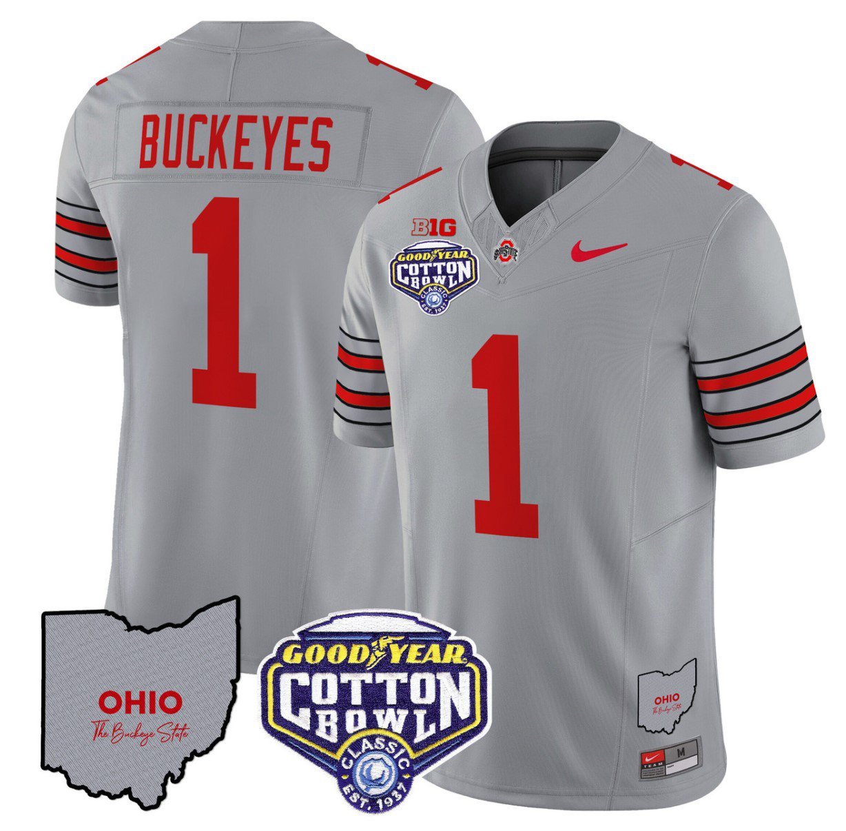 Buckeyes Jersey #1 Ohio State Buckeyes Cotton Bowl Patch Stitched Gray
