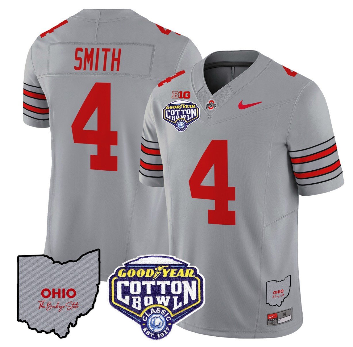 Jeremiah Smith Jersey #4 Ohio State Buckeyes Cotton Bowl Patch Stitched Gray