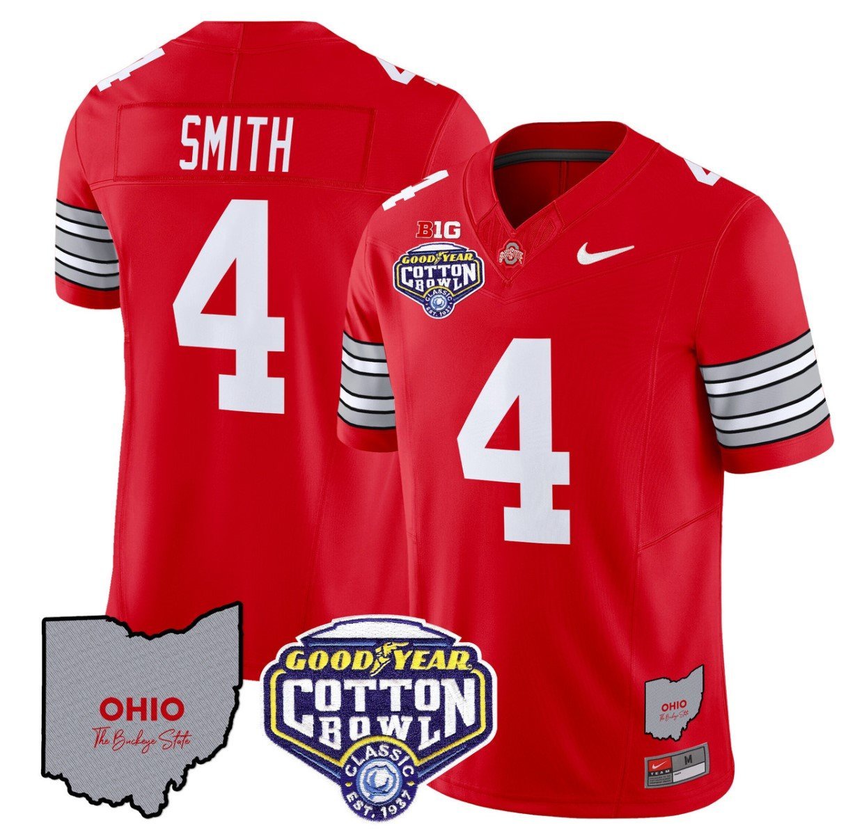 Jeremiah Smith Jersey #4 Ohio State Buckeyes Cotton Bowl Patch Stitched Red