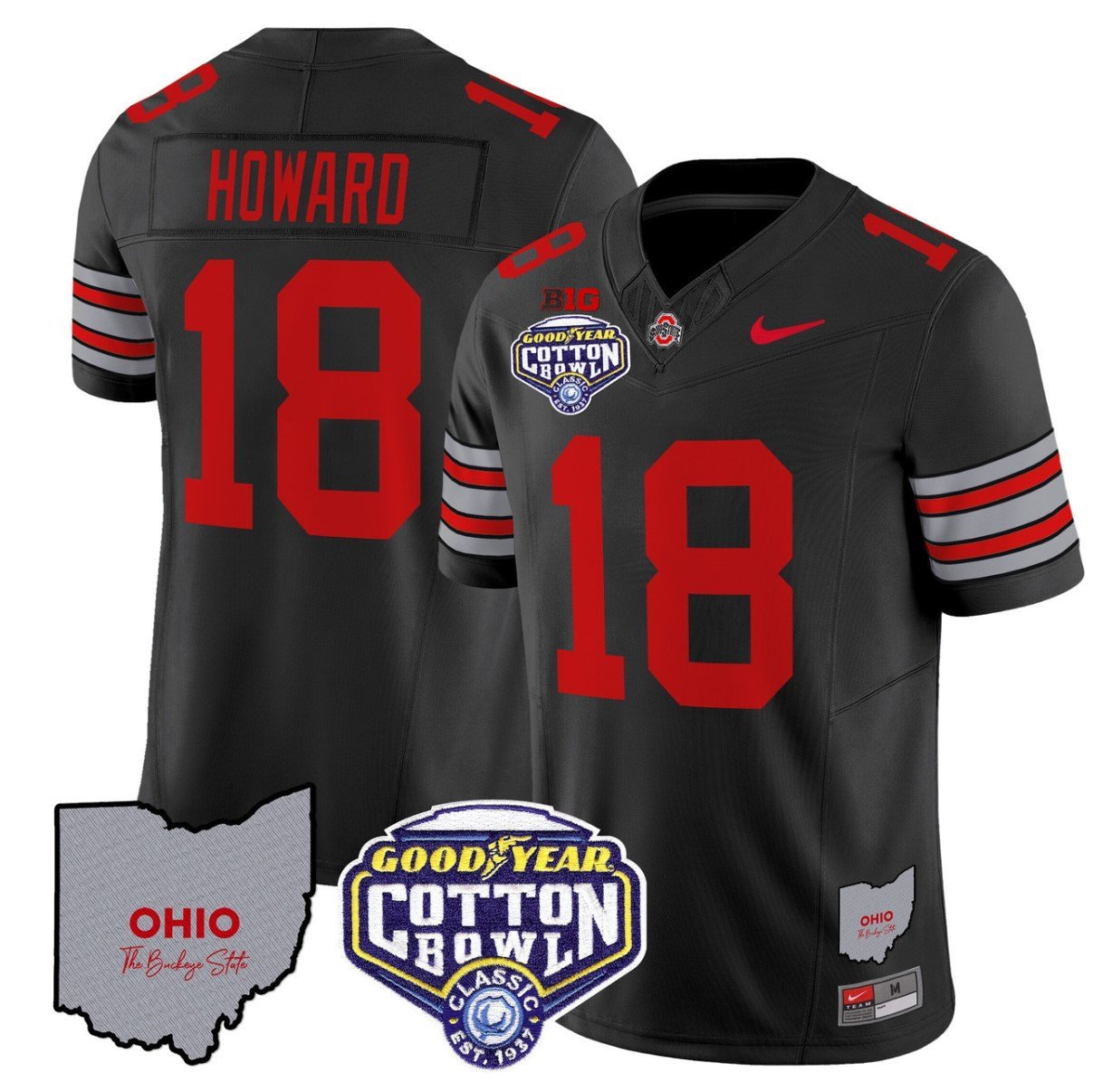 Will Howard Jersey #18 Ohio State Buckeyes Cotton Bowl Patch Stitched Black