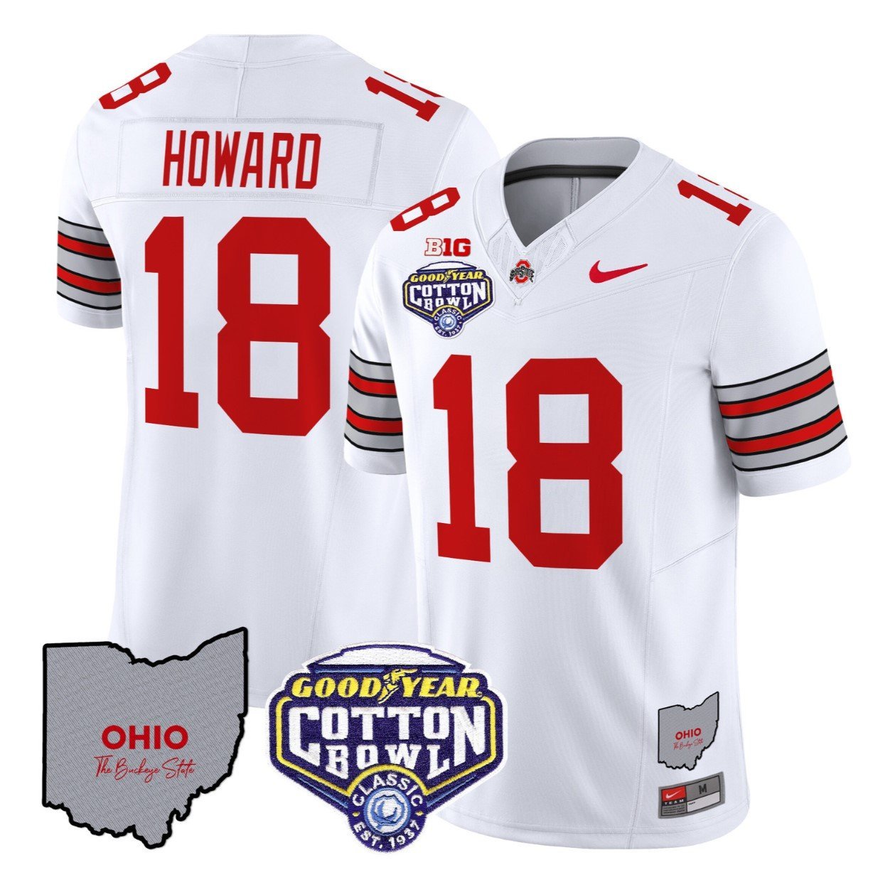 Will Howard Jersey #18 Ohio State Buckeyes Cotton Bowl Patch Stitched White
