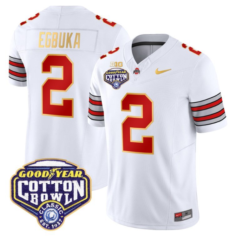 Emeka Egbuka Jersey #2 Ohio State 'Heritage Stripe' Cotton Bowl White