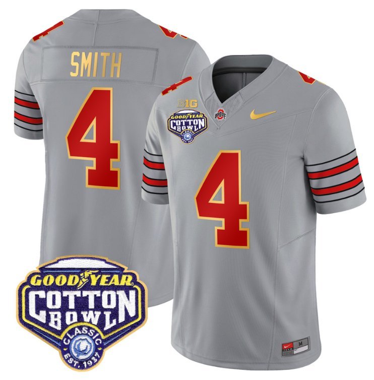 Jeremiah Smith Jersey #4 Ohio State 'Heritage Stripe' Cotton Bowl Gray