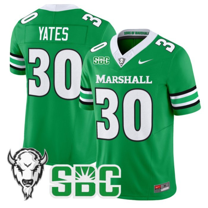 Jaden Yates Jersey #30 Marshall Thundering Herd 2025 Stitched Kelly Green