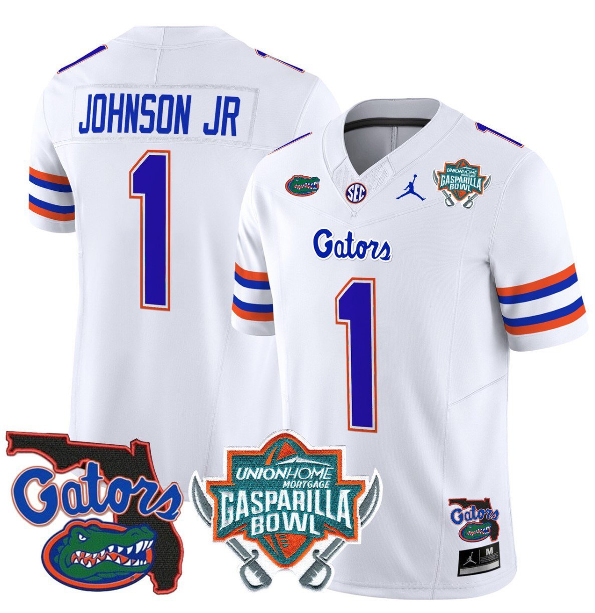 Montrell Johnson Jr Jersey #1 Florida Gators 2025 Gasparilla Bowl Patch White