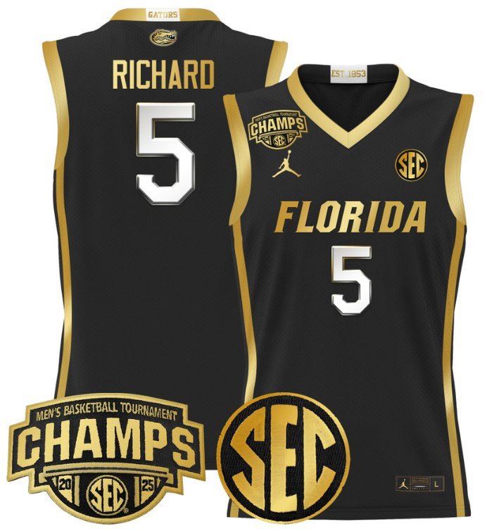 Will Richard Jersey #5 Florida Gators 2025 SEC Champions Stitched Black Gold