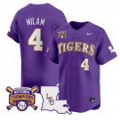 Steven Milam Jersey #4 LSU Tigers 2025 World Series Champions Stitched Purple