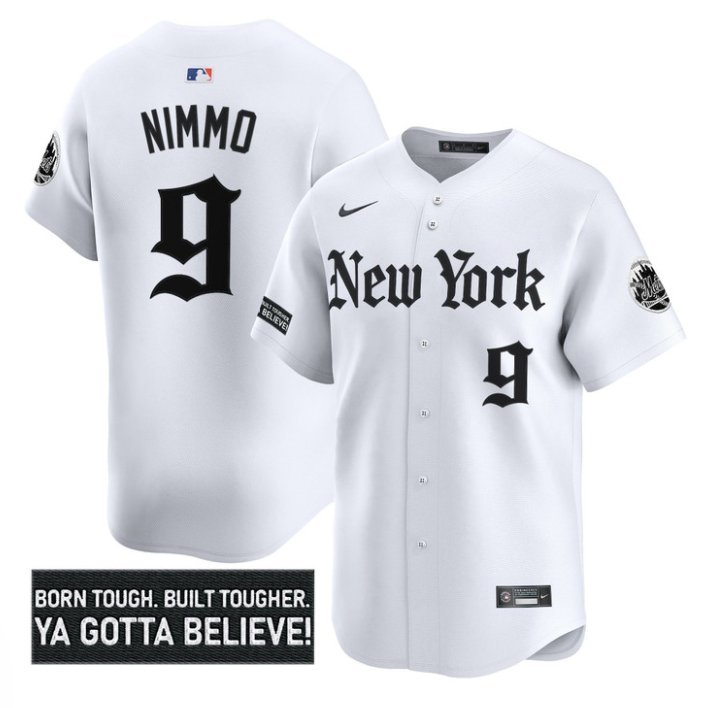 Brandon Nimmo Jersey #9 New York Mets Gothic Borough Edition Stitched White