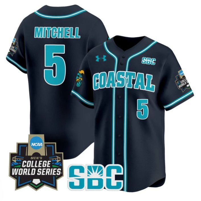 Walker Mitchell Jersey #5 Coastal Carolina Chanticleers 2025 World Series Navy