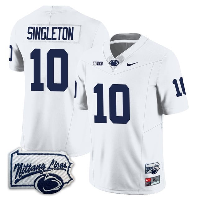 Nick Singleton #10 Penn State Nittany Lions Football Jersey - Pennsylvania Map White