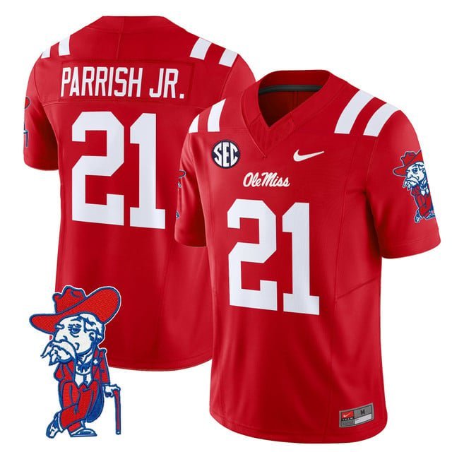 Henry Parrish Jr. #21 Red Jersey Ole Miss Rebels 2025 All Stitched