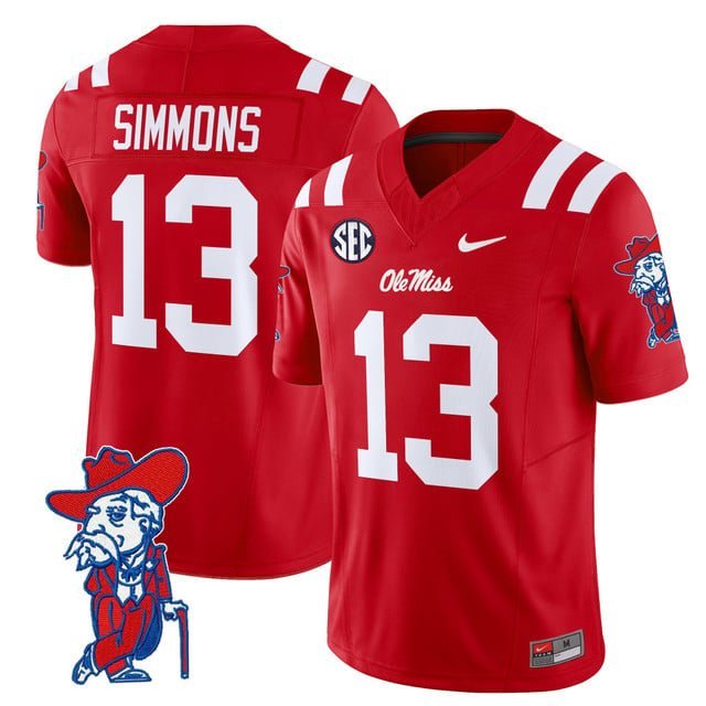 Austin Simmons #13 Red Jersey Ole Miss Rebels 2025 All Stitched