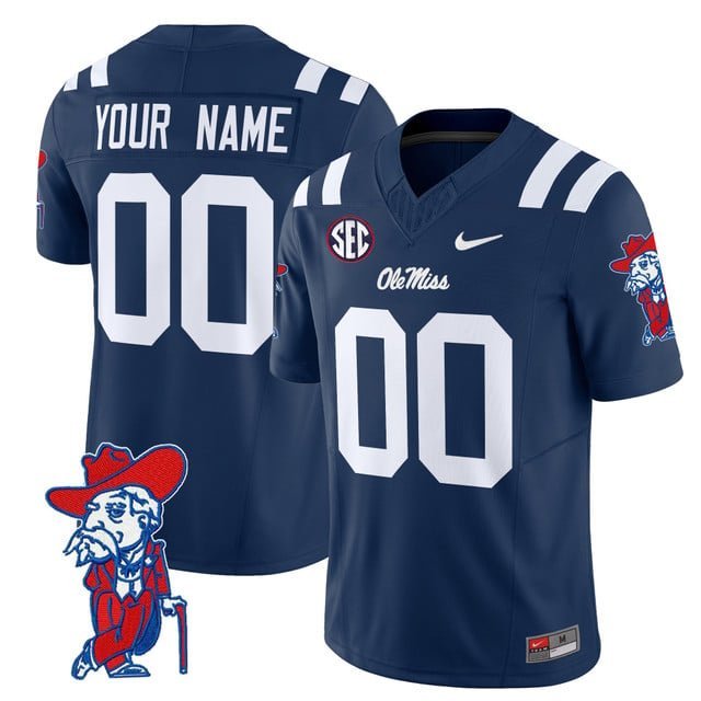 Custom Navy Jersey Ole Miss Rebels 2025 All Stitched