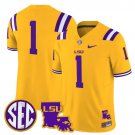 #1 Team Gold Jersey LSU Tigers 2025 Louisiana Patch All Stitched