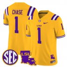 Ja'Marr Chase #1 Gold Jersey LSU Tigers 2025 Louisiana Patch All Stitched