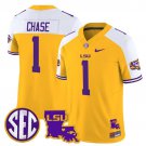 Ja'Marr Chase #1 Gold Alternate Jersey LSU Tigers 2025 Louisiana Patch All Stitched