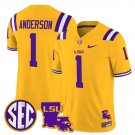 Aaron Anderson #1 Gold Jersey LSU Tigers 2025 Louisiana Patch All Stitched