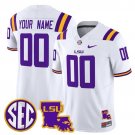 Custom White Jersey LSU Tigers 2025 Louisiana Patch All Stitched