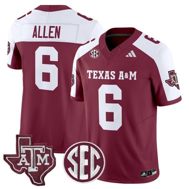 Cyrus Allen Maroon Alternate Jersey Texas A&M Aggies 2025 Vapor Limited All Stitched