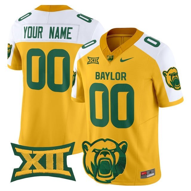 Custom Gold Alternate Jersey Baylor Bears 2025 Vapor Limited All Stitched V1