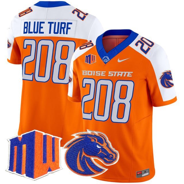 Blue Turf 208 Orange Alternate Jersey Boise State Broncos 2025 Vapor Limited All Stitched