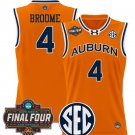 Johni Broome Jersey #4 Auburn Tigers 2025 Final Four Patch Stitched Orange