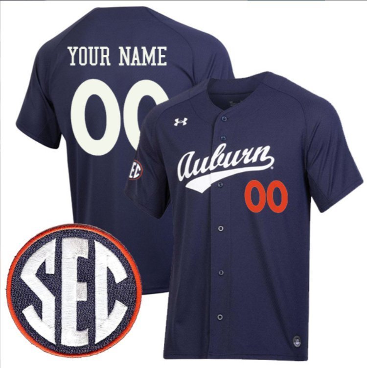 Custom Auburn Tigers Baseball Navy Jersey &acirc;�� All Stitched SEC Patch