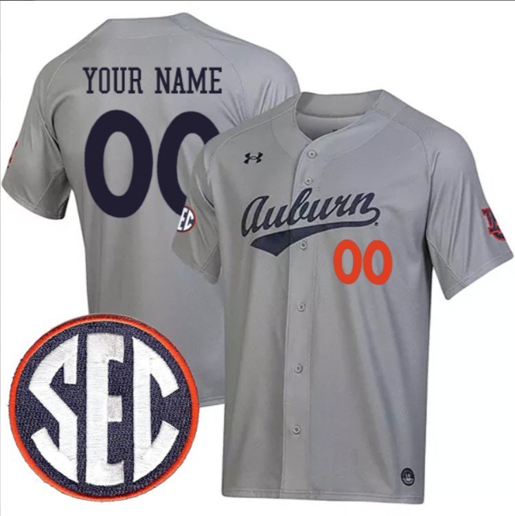 Custom Auburn Tigers Baseball Grey Jersey &acirc;�� All Stitched SEC Patch