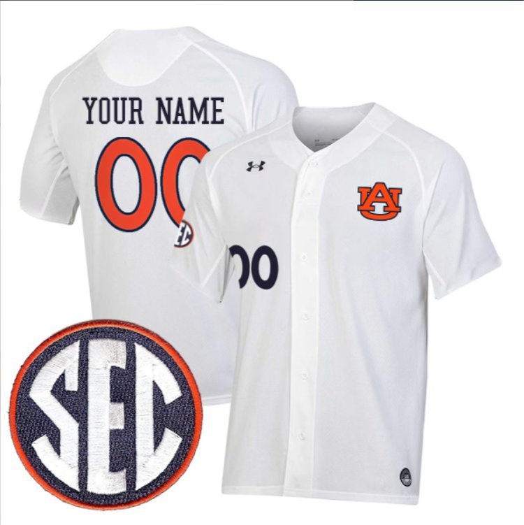 Custom Auburn Tigers Baseball White Jersey &acirc;�� All Stitched SEC Patch