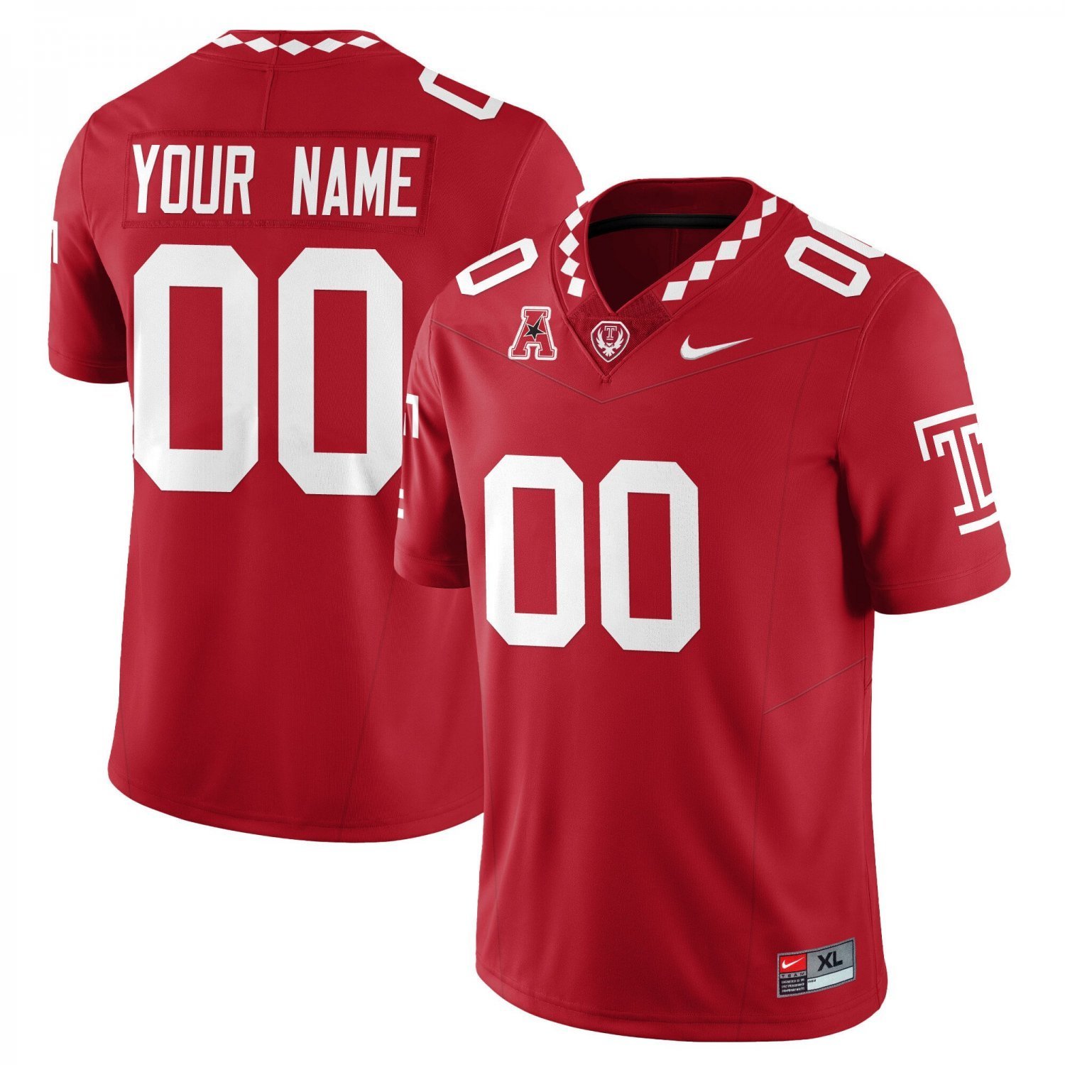 Custom Temple Jersey Name, Number Football 2025 Vapor Limited Stitched Red