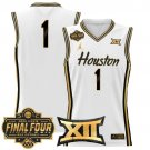 #1 Team White Gold Jersey Houston Cougars 2025 Final Four Patch Basketball All Stitched