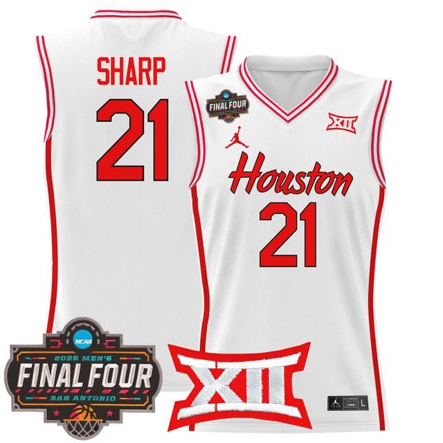 Emanuel Sharp White Jersey Houston Cougars 2025 Final Four Patch Basketball All Stitched