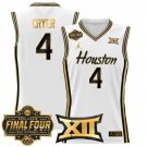 L.J. Cryer White Gold Jersey Houston Cougars 2025 Final Four Patch Basketball All Stitched
