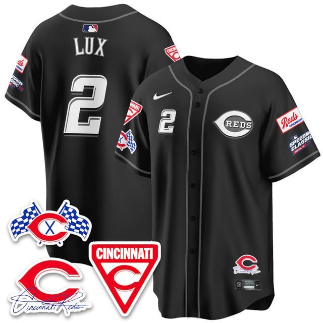Gavin Lux - 2 Black Jersey Cincinnati Reds 2025 Speedway V2 All Stitched
