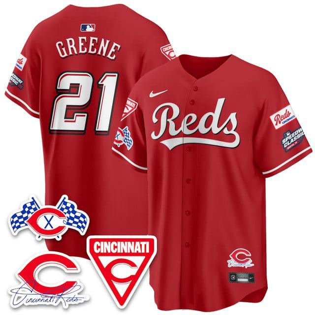 Hunter Greene - 21 Red Jersey Cincinnati Reds 2025 Speedway V2 All Stitched